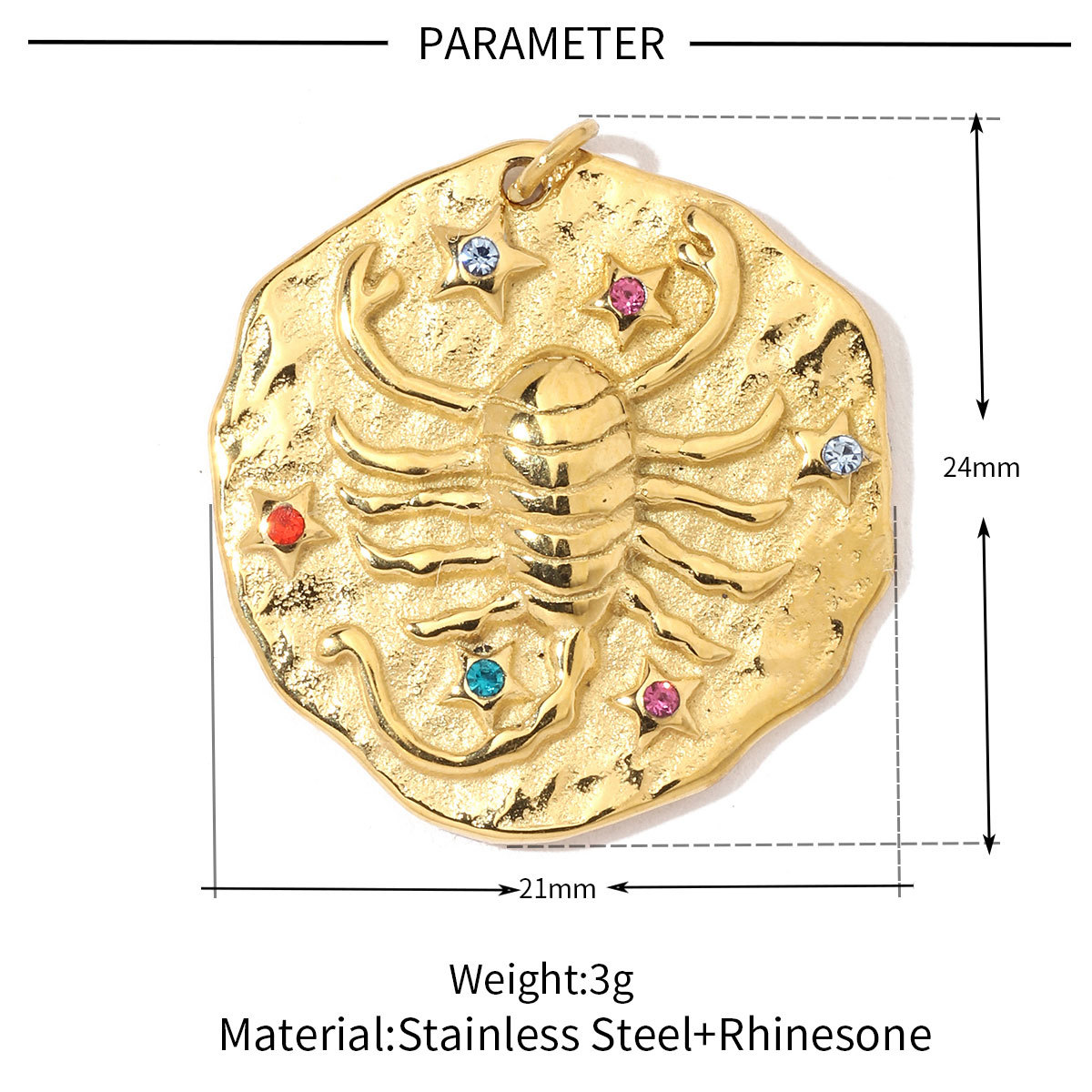 6pcs/pack Stainless Steel French Retro Rainbow Stone Zodiac Charms Constellation Coin Necklace DIY Small Pendant