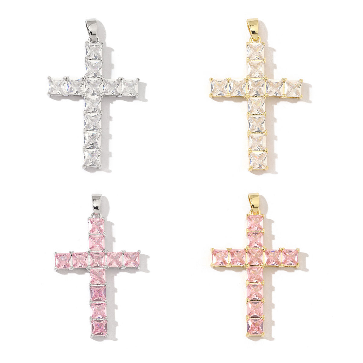 6pcs/pack Luxury Copper Square Zircon Stone Cross Charms for Necklace DIY Small Pendant