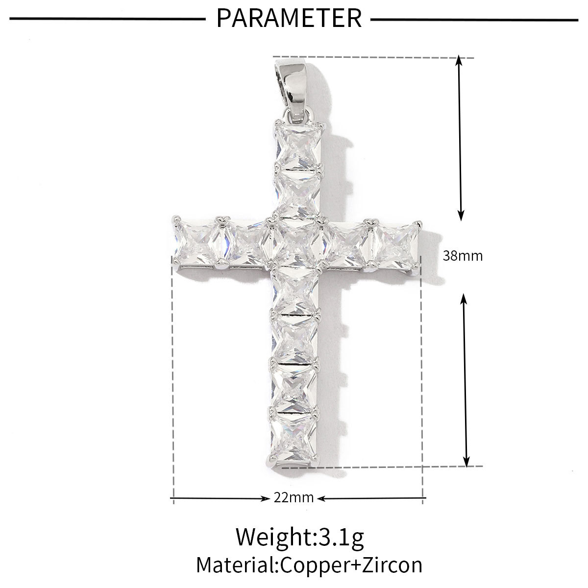 6pcs/pack Luxury Copper Square Zircon Stone Cross Charms for Necklace DIY Small Pendant