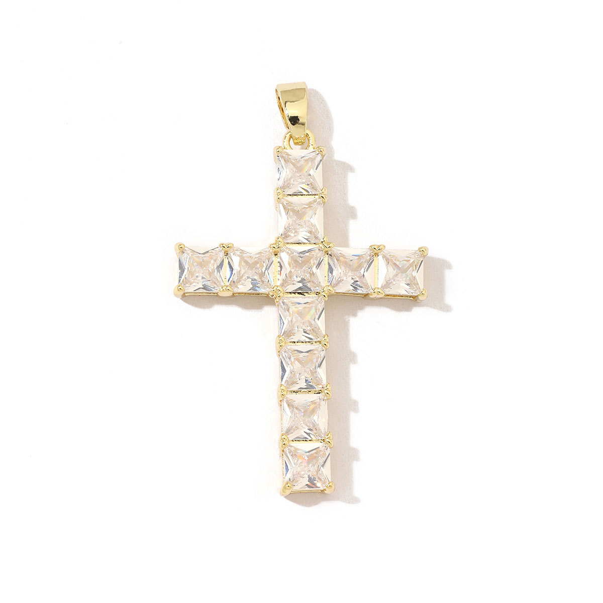 6pcs/pack Luxury Copper Square Zircon Stone Cross Charms for Necklace DIY Small Pendant