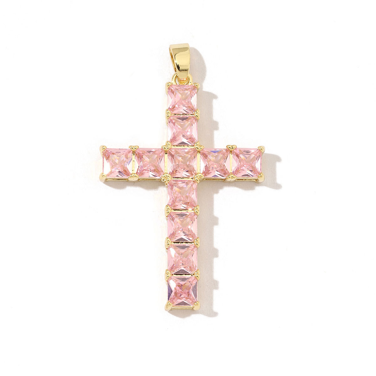 6pcs/pack Luxury Copper Square Zircon Stone Cross Charms for Necklace DIY Small Pendant