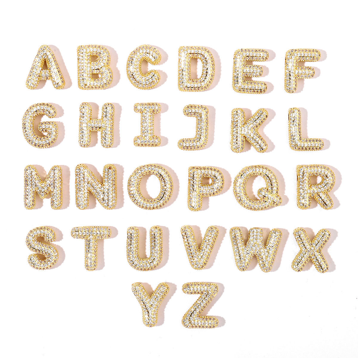 6pcs/pack Copper Zircon Stone Hip Hop Bubble Capital Letter Name Charms A-Z Alphabet Necklace DIY Small Pendant