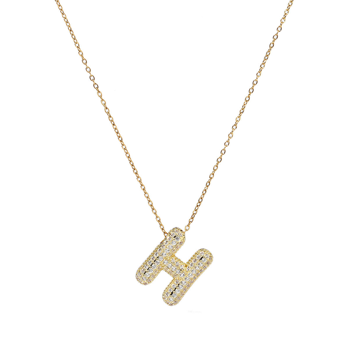 6pcs/pack Copper Zircon Stone Hip Hop Bubble Capital Letter Name Charms A-Z Alphabet Necklace DIY Small Pendant