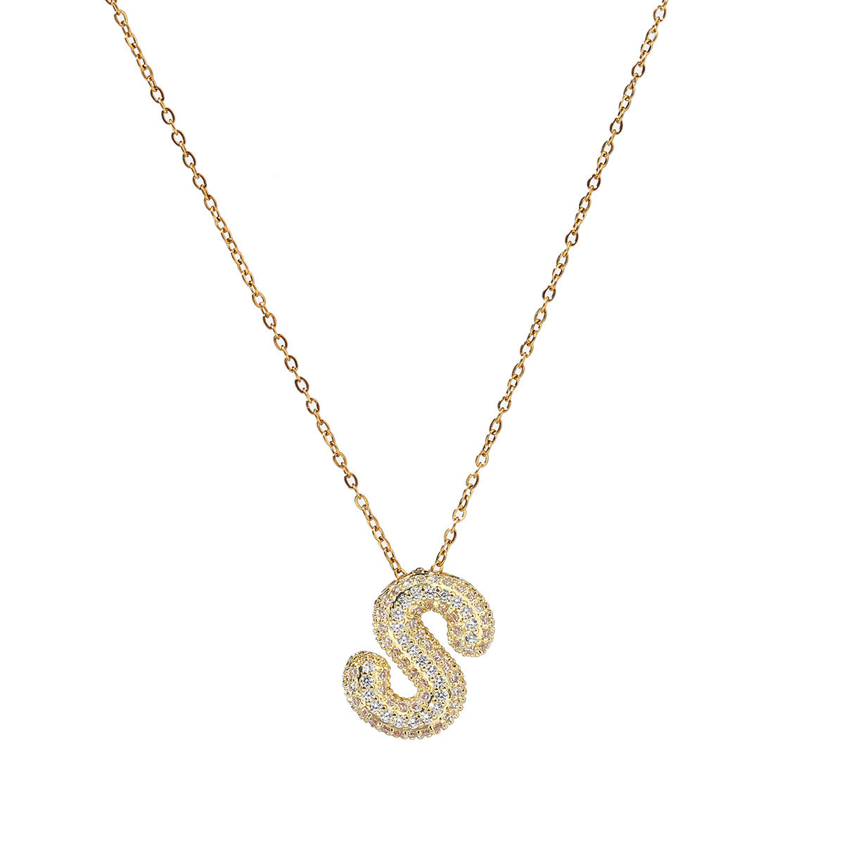 6pcs/pack Copper Zircon Stone Hip Hop Bubble Capital Letter Name Charms A-Z Alphabet Necklace DIY Small Pendant