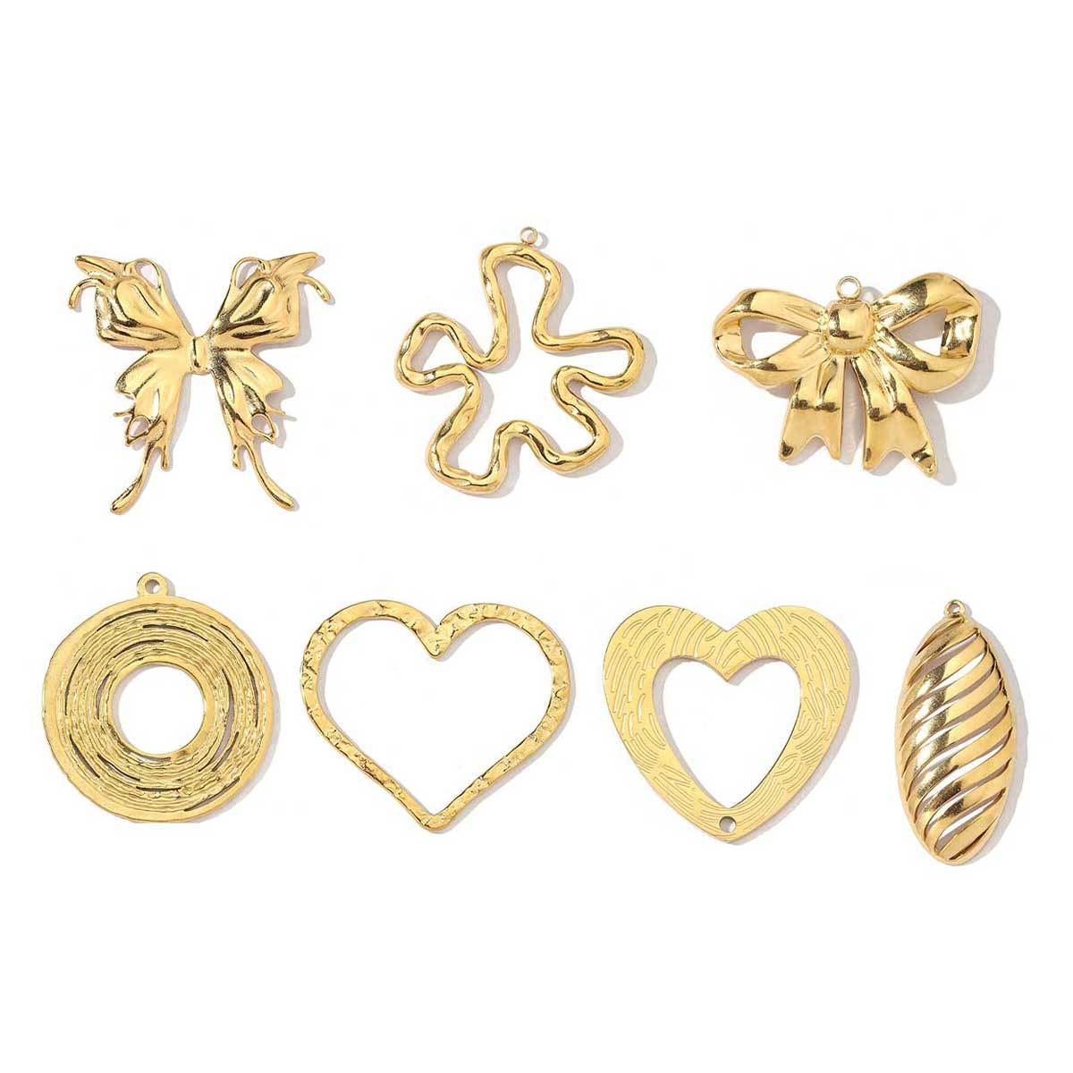 6pcs/pack Trendy Stainless Steel Butterfly Bowknot Flower Charms Chrysalis Heart Circle Necklace DIY Small Pendant Wholesale