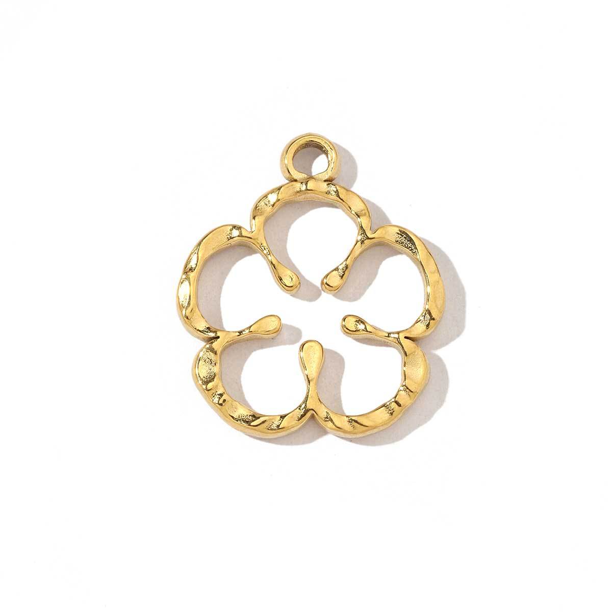 6pcs/pack Trendy Stainless Steel Camellia Clover Rose Leaf Flower Charms Geometric Swirl Necklace DIY Small Pendant Wholesale
