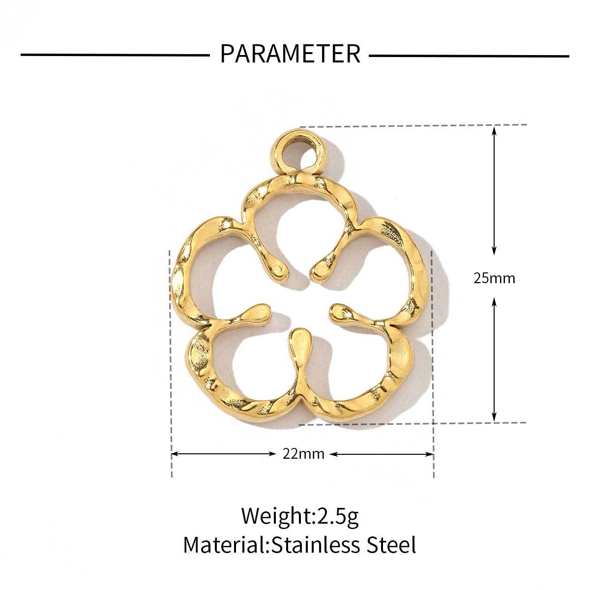 6pcs/pack Trendy Stainless Steel Camellia Clover Rose Leaf Flower Charms Geometric Swirl Necklace DIY Small Pendant Wholesale