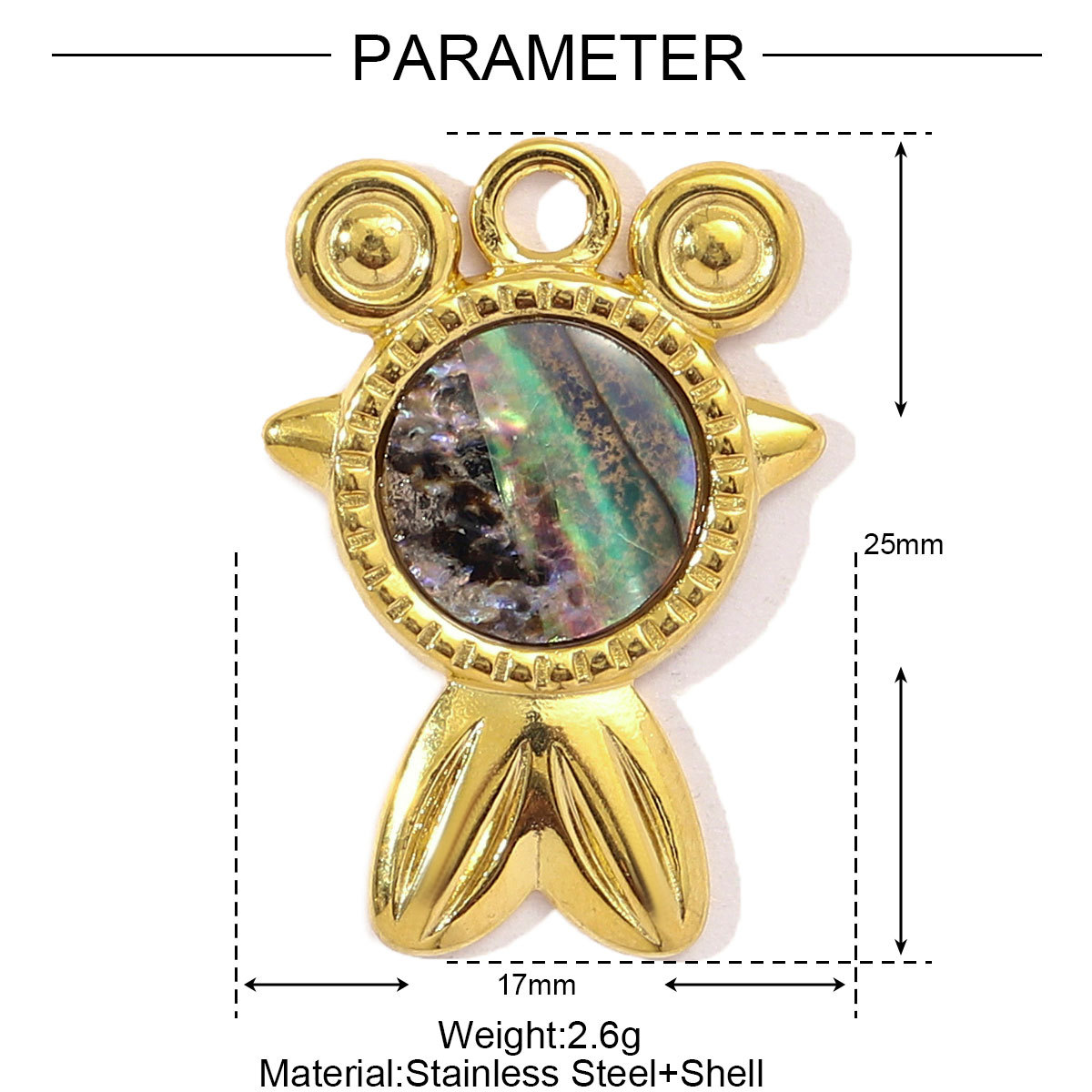 6pcs/pack French Stainless Steel Abalone Shell Conch DIY Charms Women Goldfish Octopus Necklace Pendant Sea Animal Jewelry