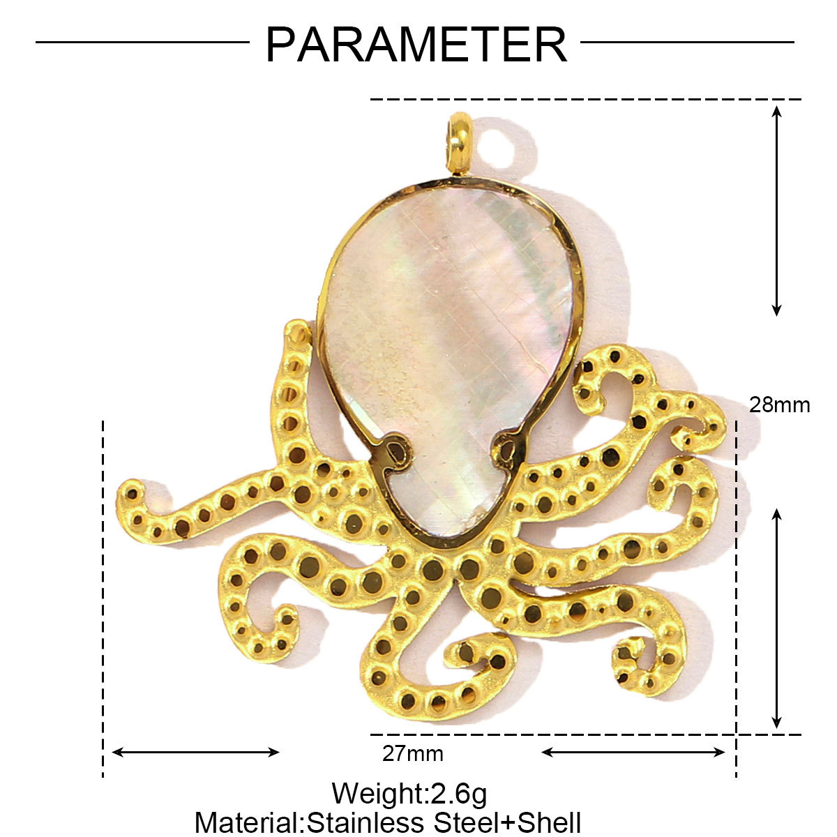 6pcs/pack French Stainless Steel Abalone Shell Conch DIY Charms Women Goldfish Octopus Necklace Pendant Sea Animal Jewelry