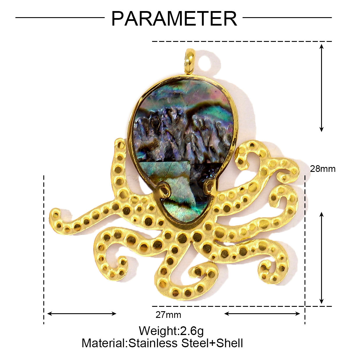 6pcs/pack French Stainless Steel Abalone Shell Conch DIY Charms Women Goldfish Octopus Necklace Pendant Sea Animal Jewelry