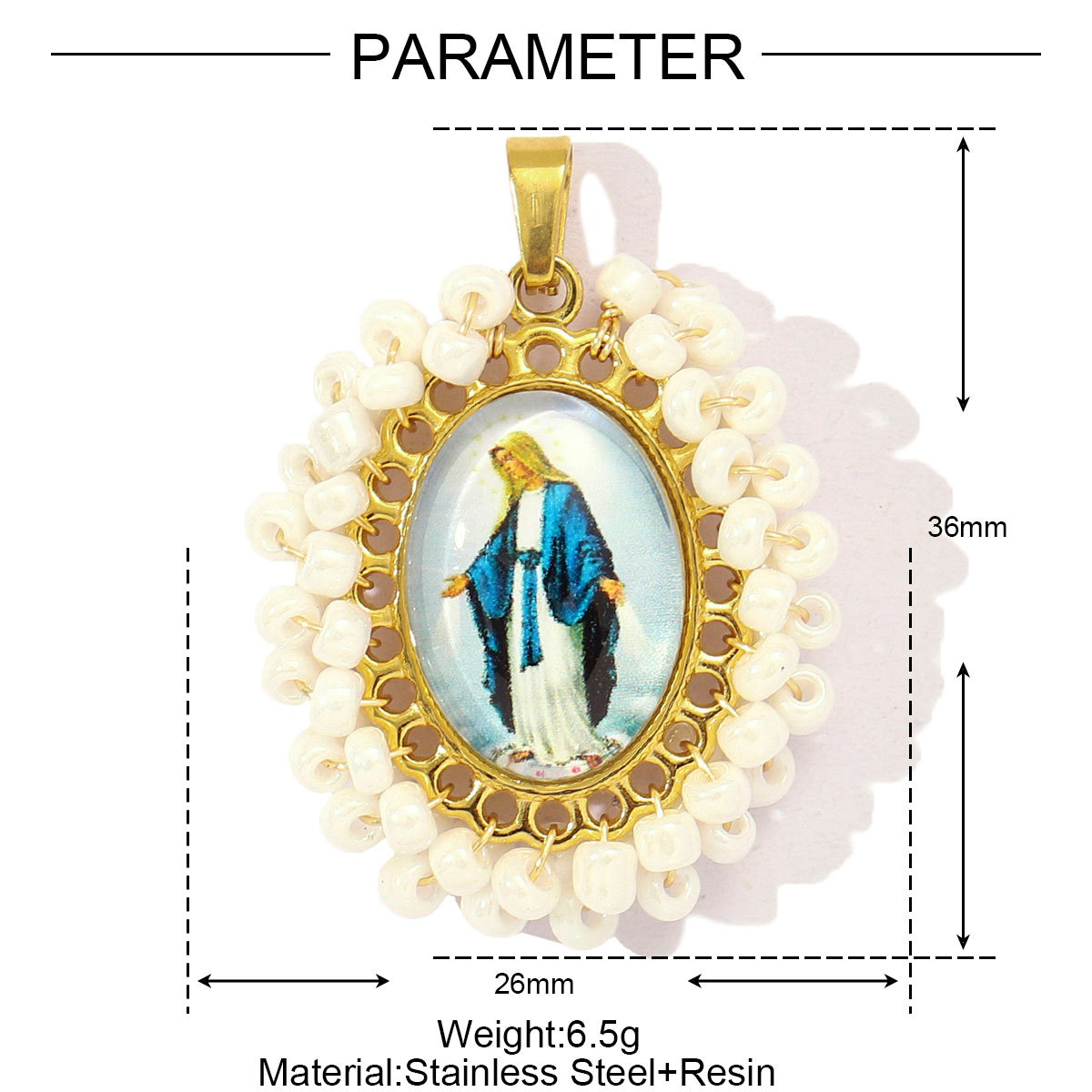 6pcs/pack French Stainless Steel Braid Seed Beads Handmaking DIY Charms Women Virgin Mary Necklace Pendant Holy Mother Jewelry