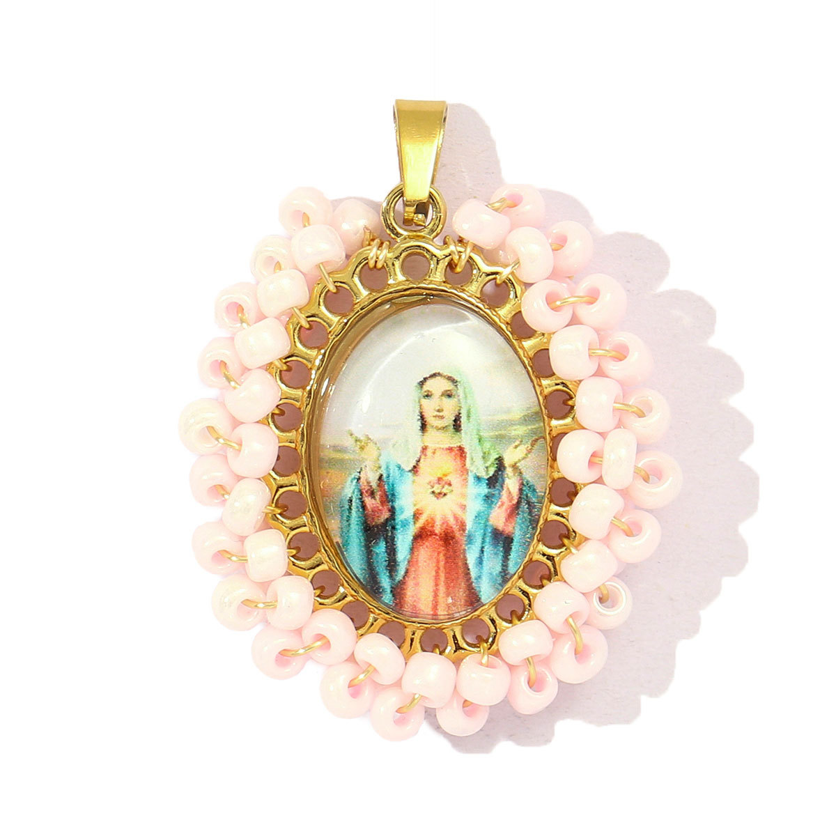 6pcs/pack French Stainless Steel Braid Seed Beads Handmaking DIY Charms Women Virgin Mary Necklace Pendant Holy Mother Jewelry