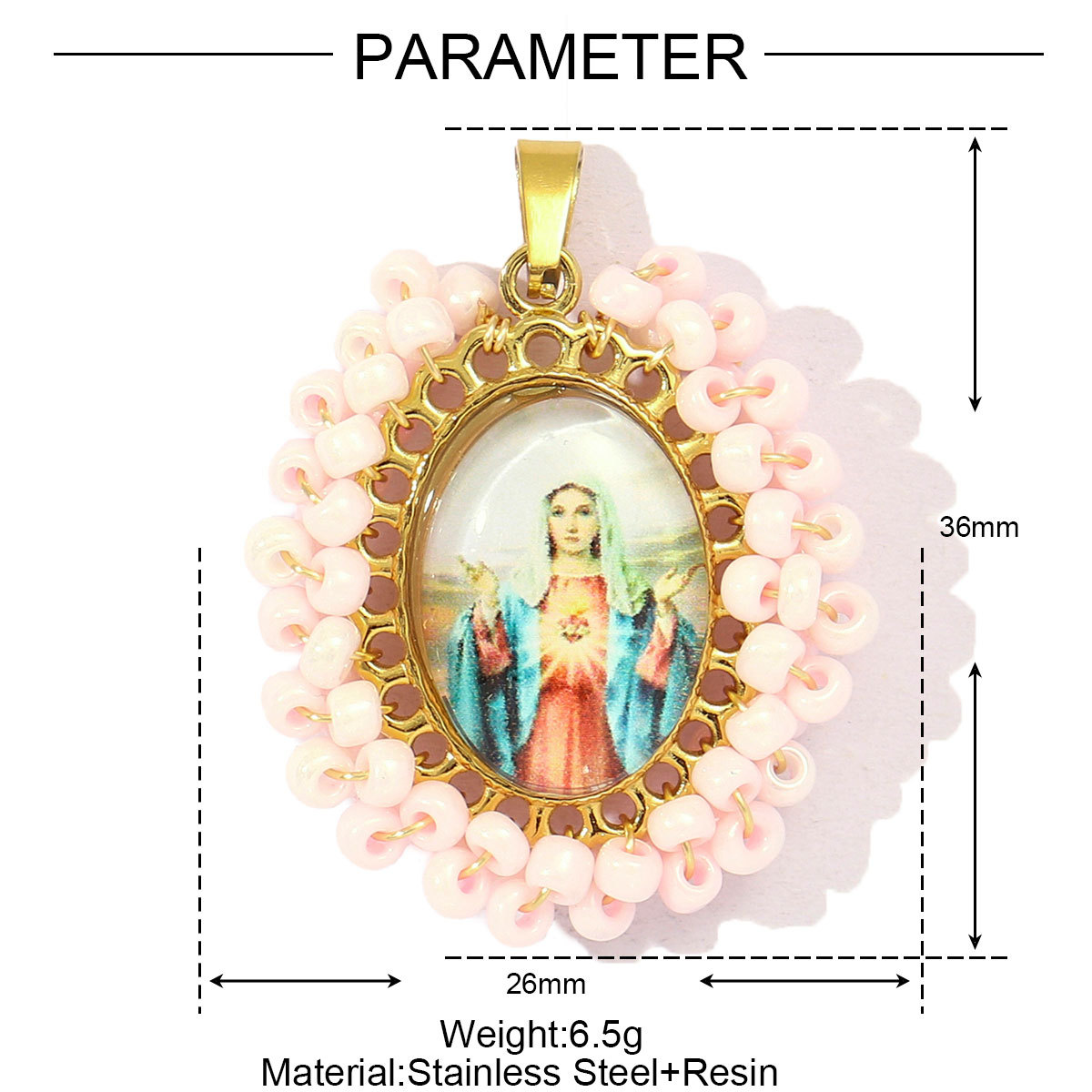 6pcs/pack French Stainless Steel Braid Seed Beads Handmaking DIY Charms Women Virgin Mary Necklace Pendant Holy Mother Jewelry