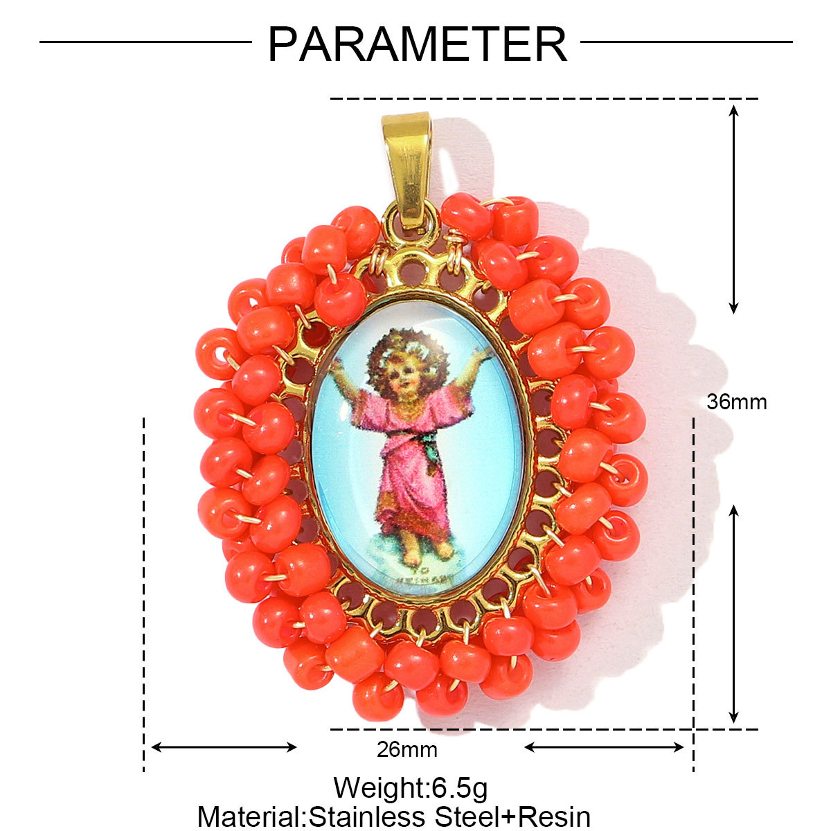 6pcs/pack French Stainless Steel Braid Seed Beads Handmaking DIY Charms Women Virgin Mary Necklace Pendant Holy Mother Jewelry