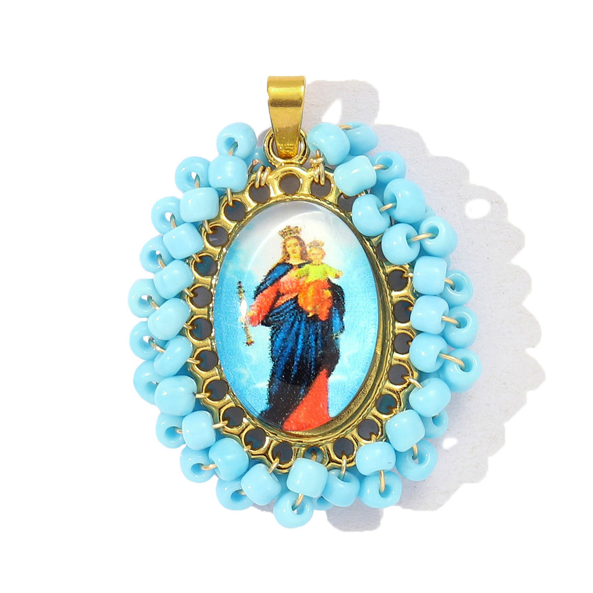 6pcs/pack French Stainless Steel Braid Seed Beads Handmaking DIY Charms Women Virgin Mary Necklace Pendant Holy Mother Jewelry