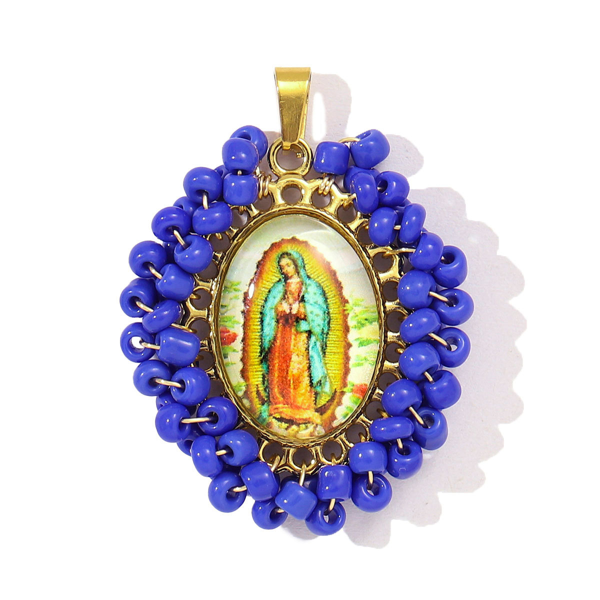 6pcs/pack French Stainless Steel Braid Seed Beads Handmaking DIY Charms Women Virgin Mary Necklace Pendant Holy Mother Jewelry