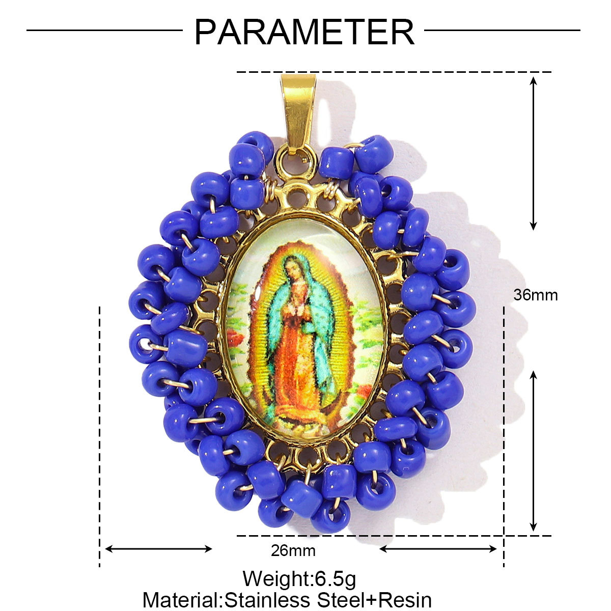 6pcs/pack French Stainless Steel Braid Seed Beads Handmaking DIY Charms Women Virgin Mary Necklace Pendant Holy Mother Jewelry