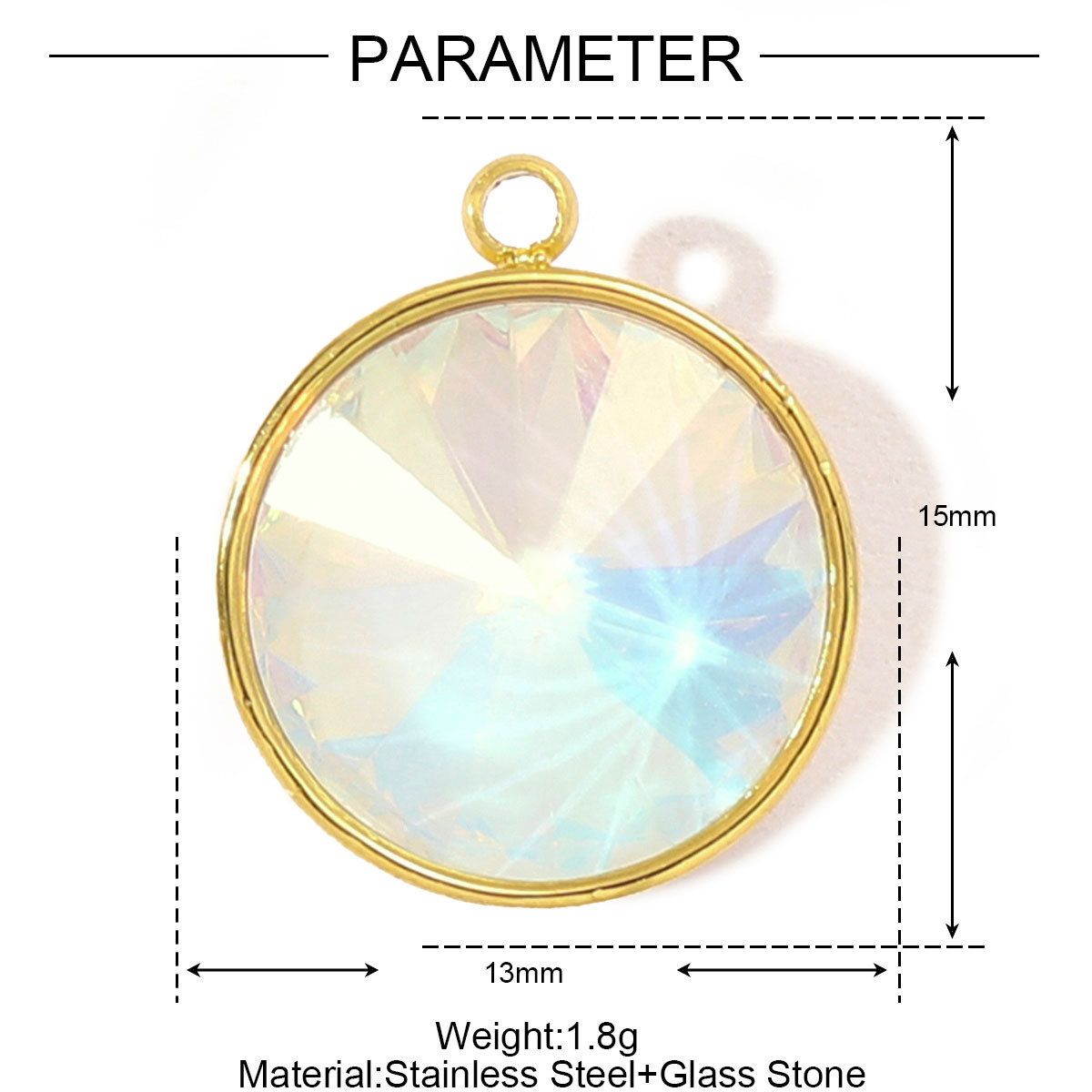 6pcs/pack Trendy Stainless Steel Gradient Glass Round DIY Charms Women Colorful Square Waterdrop Necklace Pendant Heart Jewelry