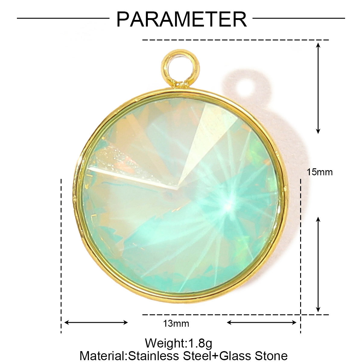 6pcs/pack Trendy Stainless Steel Gradient Glass Round DIY Charms Women Colorful Square Waterdrop Necklace Pendant Heart Jewelry