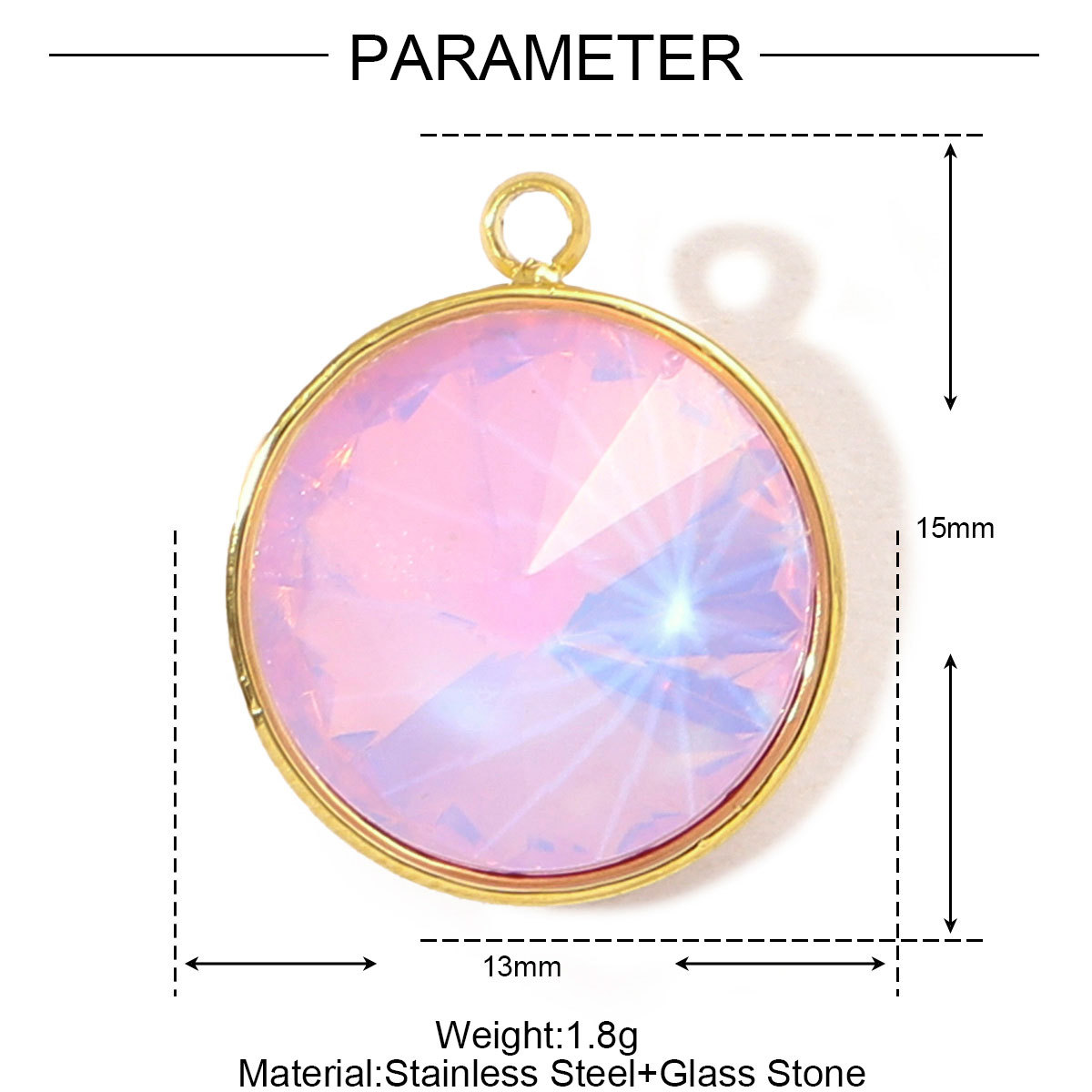 6pcs/pack Trendy Stainless Steel Gradient Glass Round DIY Charms Women Colorful Square Waterdrop Necklace Pendant Heart Jewelry
