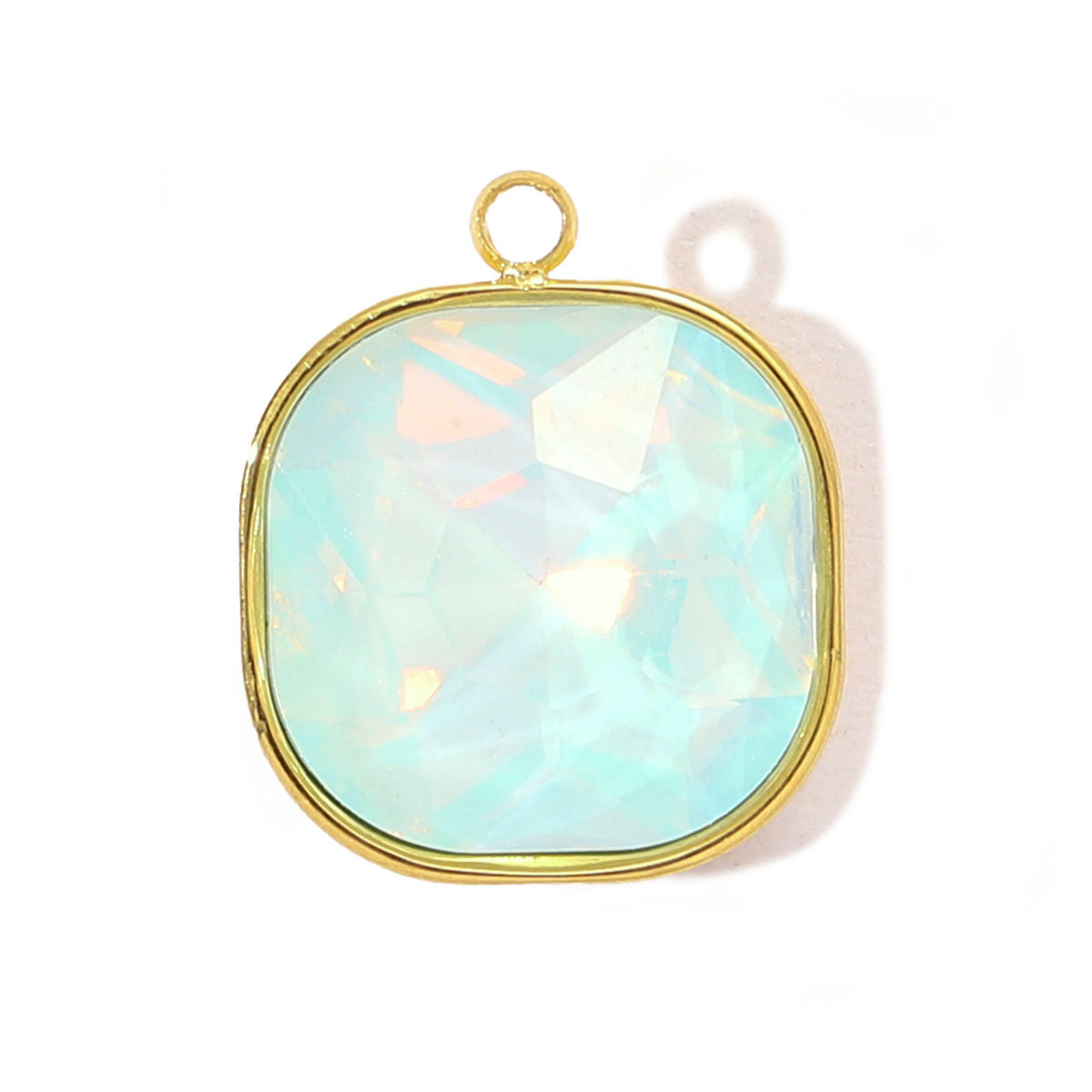 6pcs/pack Trendy Stainless Steel Gradient Glass Round DIY Charms Women Colorful Square Waterdrop Necklace Pendant Heart Jewelry
