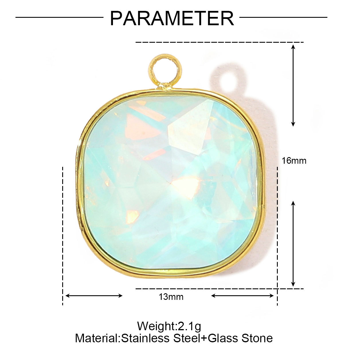 6pcs/pack Trendy Stainless Steel Gradient Glass Round DIY Charms Women Colorful Square Waterdrop Necklace Pendant Heart Jewelry