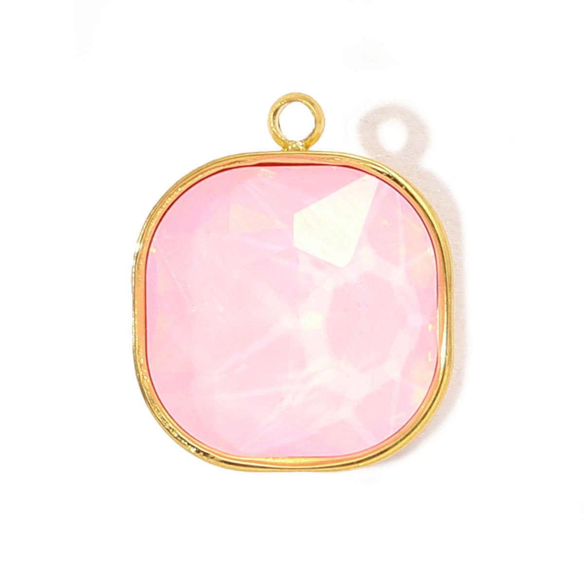6pcs/pack Trendy Stainless Steel Gradient Glass Round DIY Charms Women Colorful Square Waterdrop Necklace Pendant Heart Jewelry