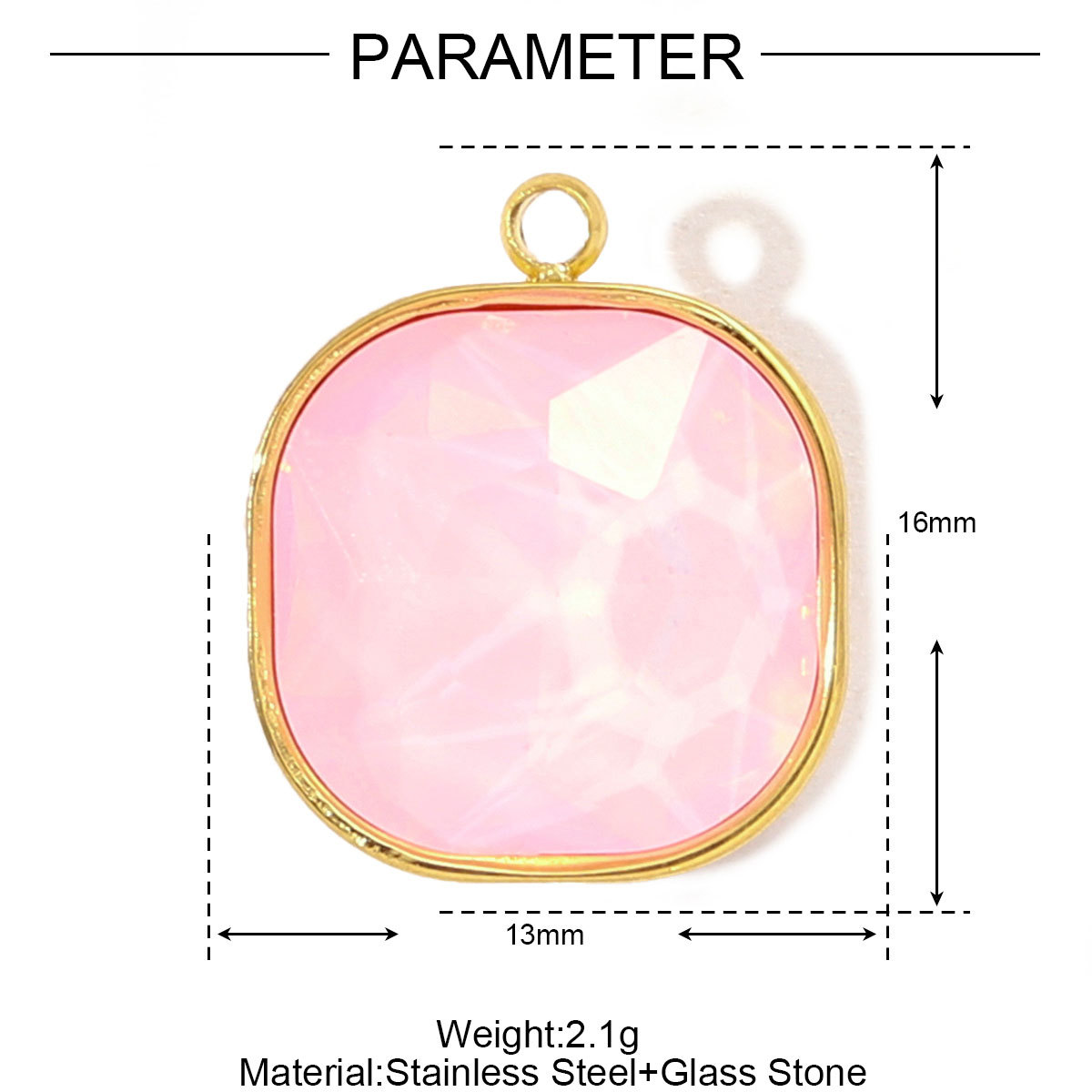 6pcs/pack Trendy Stainless Steel Gradient Glass Round DIY Charms Women Colorful Square Waterdrop Necklace Pendant Heart Jewelry