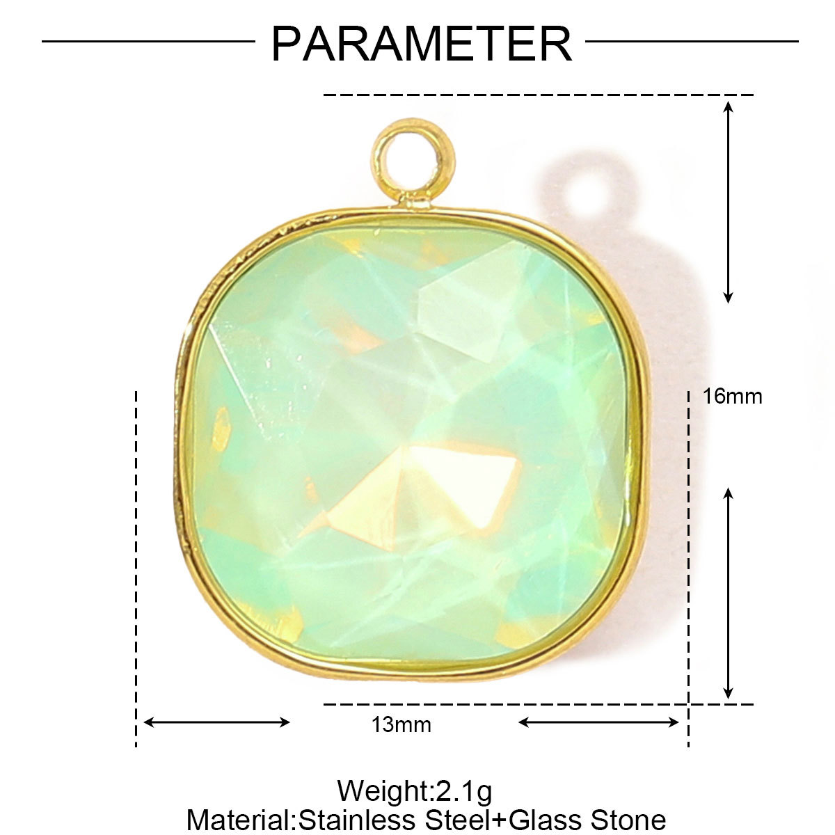 6pcs/pack Trendy Stainless Steel Gradient Glass Round DIY Charms Women Colorful Square Waterdrop Necklace Pendant Heart Jewelry