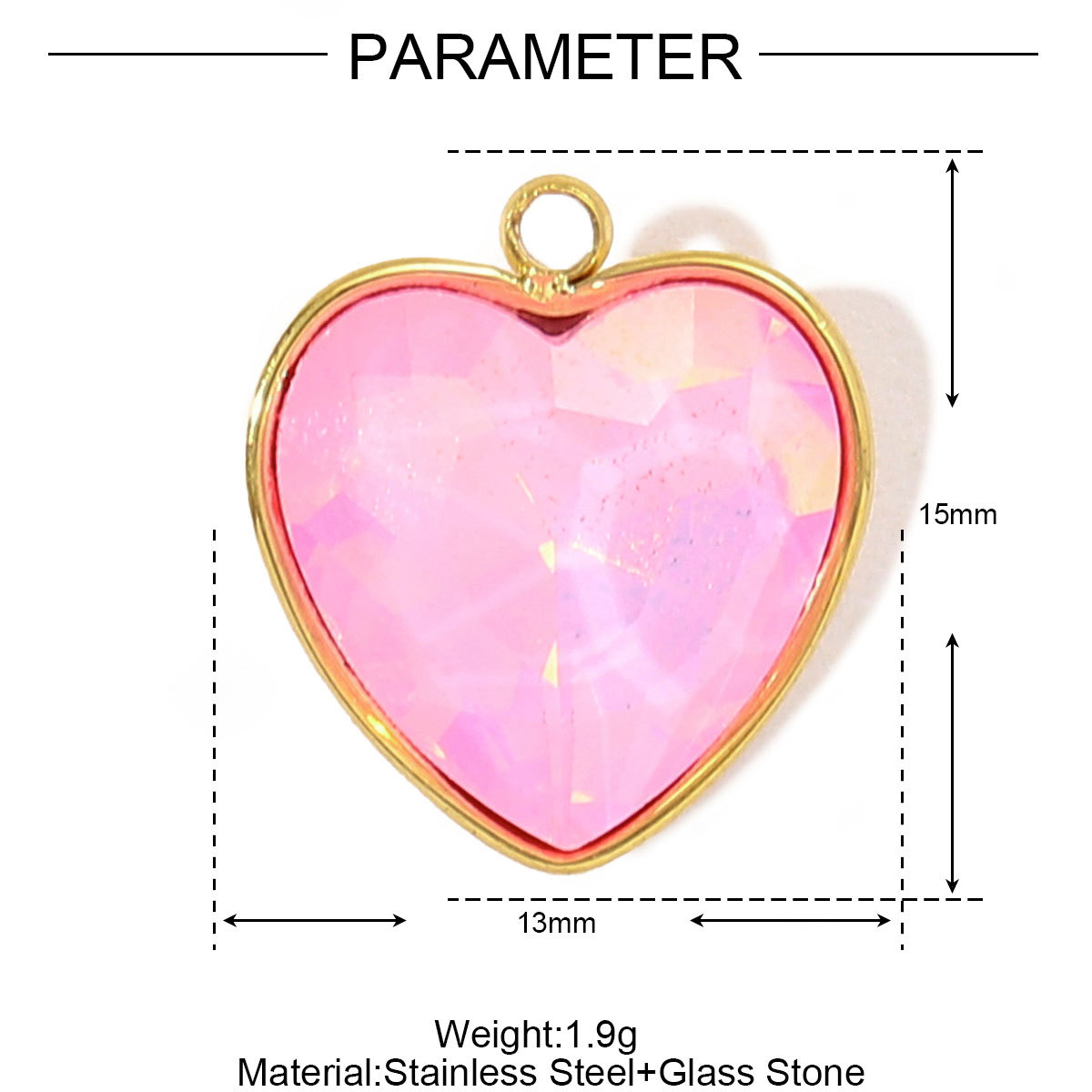6pcs/pack Trendy Stainless Steel Gradient Glass Round DIY Charms Women Colorful Square Waterdrop Necklace Pendant Heart Jewelry