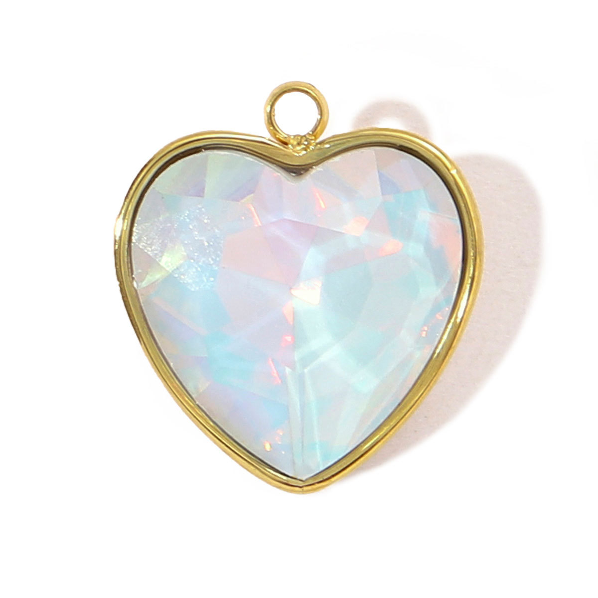 6pcs/pack Trendy Stainless Steel Gradient Glass Round DIY Charms Women Colorful Square Waterdrop Necklace Pendant Heart Jewelry