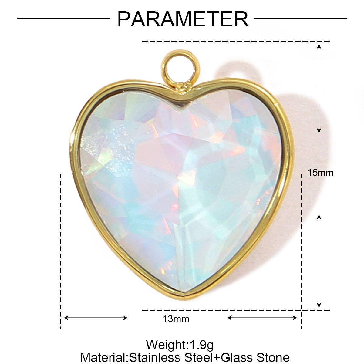 6pcs/pack Trendy Stainless Steel Gradient Glass Round DIY Charms Women Colorful Square Waterdrop Necklace Pendant Heart Jewelry