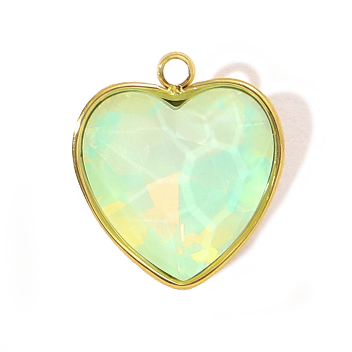 6pcs/pack Trendy Stainless Steel Gradient Glass Round DIY Charms Women Colorful Square Waterdrop Necklace Pendant Heart Jewelry
