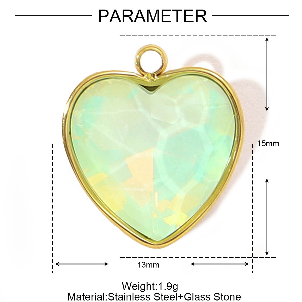 6pcs/pack Trendy Stainless Steel Gradient Glass Round DIY Charms Women Colorful Square Waterdrop Necklace Pendant Heart Jewelry