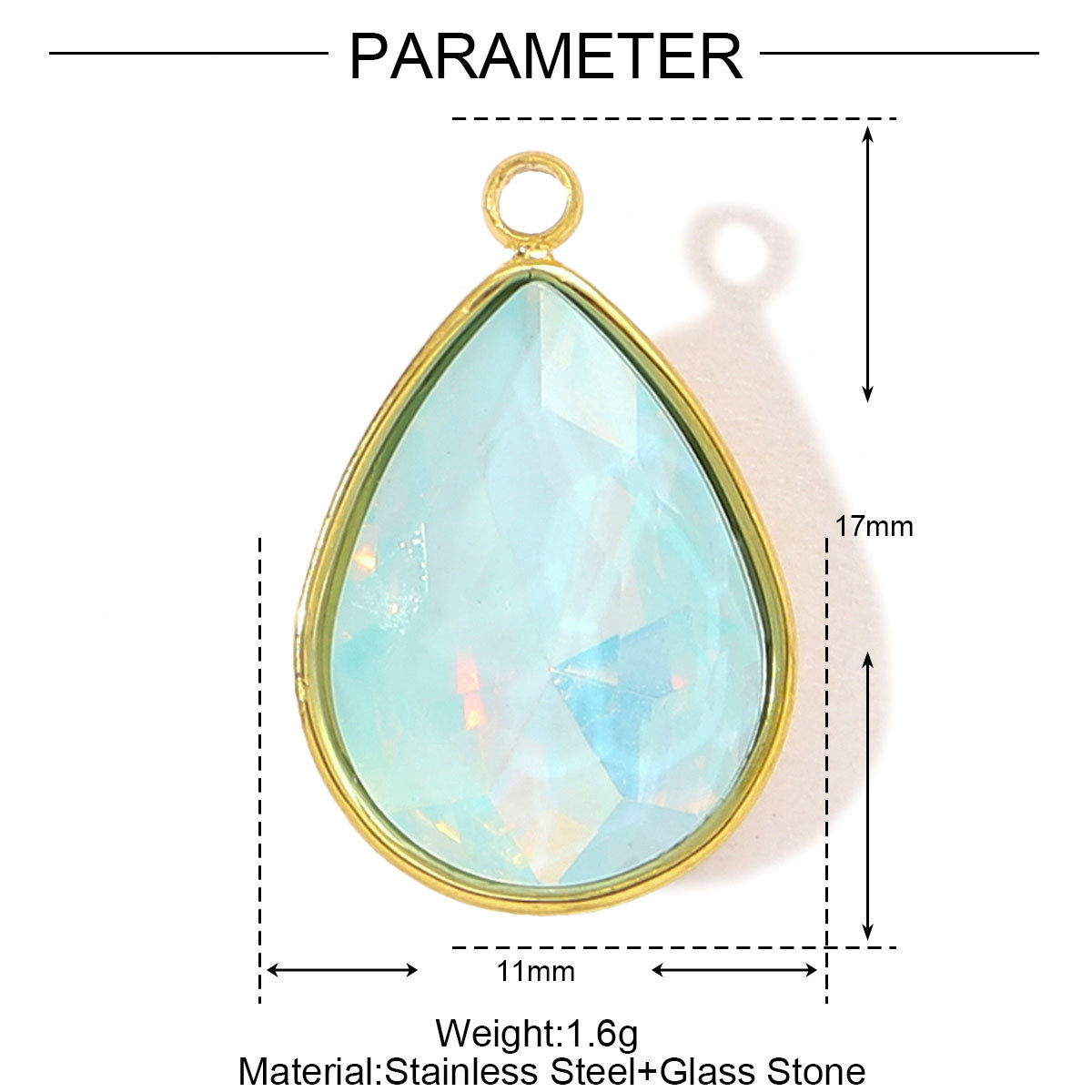 6pcs/pack Trendy Stainless Steel Gradient Glass Round DIY Charms Women Colorful Square Waterdrop Necklace Pendant Heart Jewelry