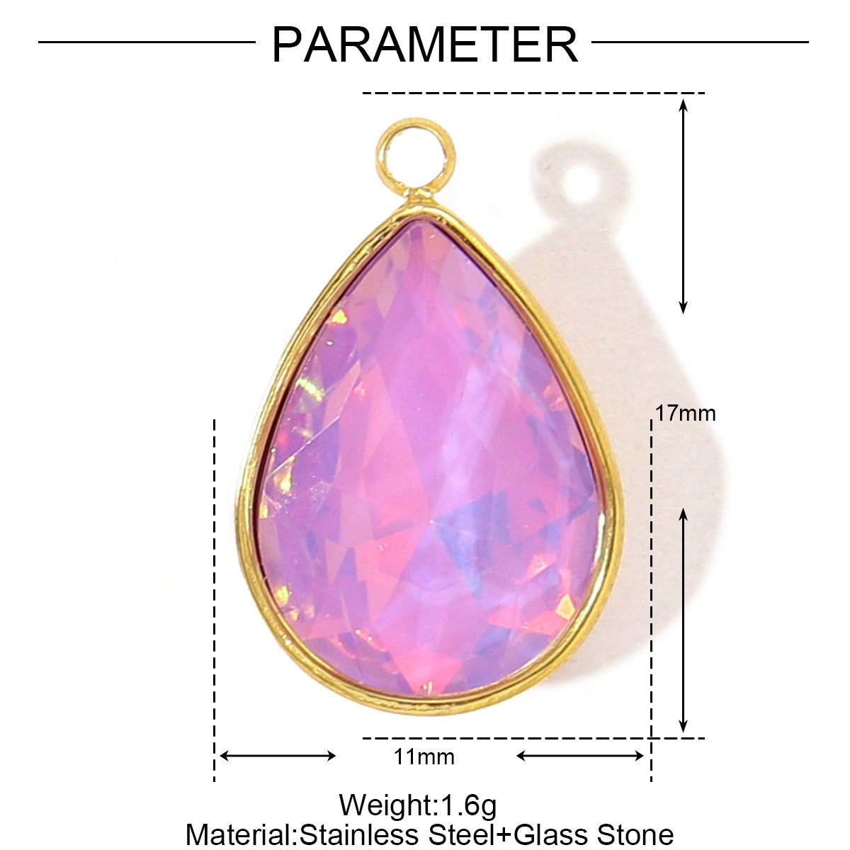 6pcs/pack Trendy Stainless Steel Gradient Glass Round DIY Charms Women Colorful Square Waterdrop Necklace Pendant Heart Jewelry