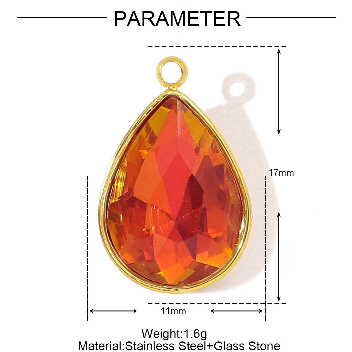 6pcs/pack Trendy Stainless Steel Gradient Glass Round DIY Charms Women Colorful Square Waterdrop Necklace Pendant Heart Jewelry