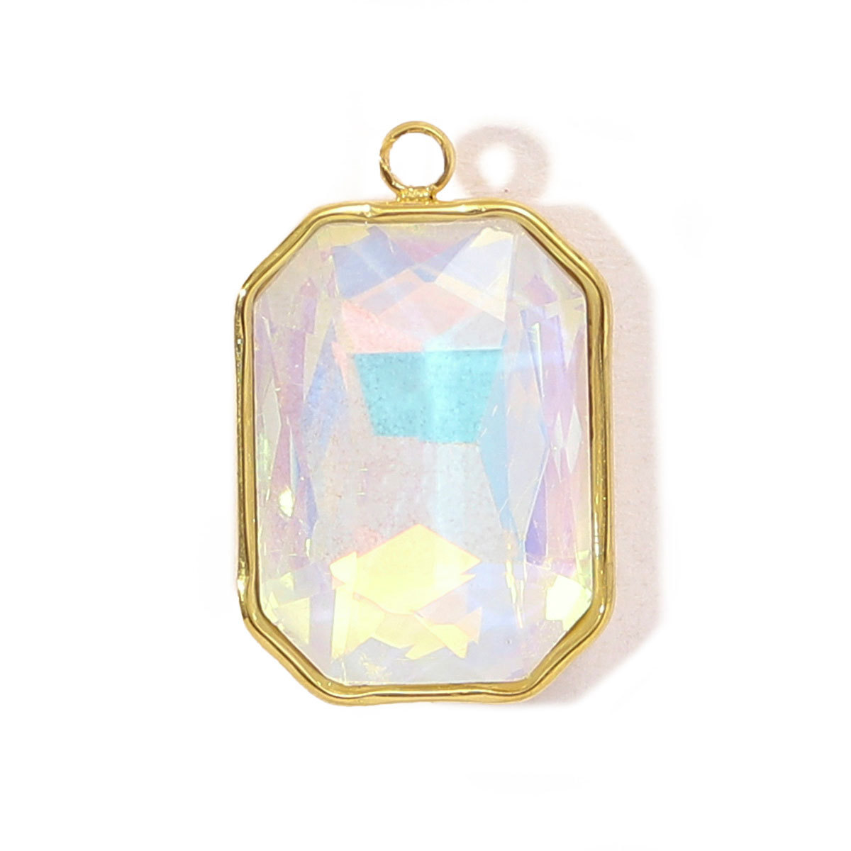 6pcs/pack Trendy Stainless Steel Gradient Glass Round DIY Charms Women Colorful Square Waterdrop Necklace Pendant Heart Jewelry