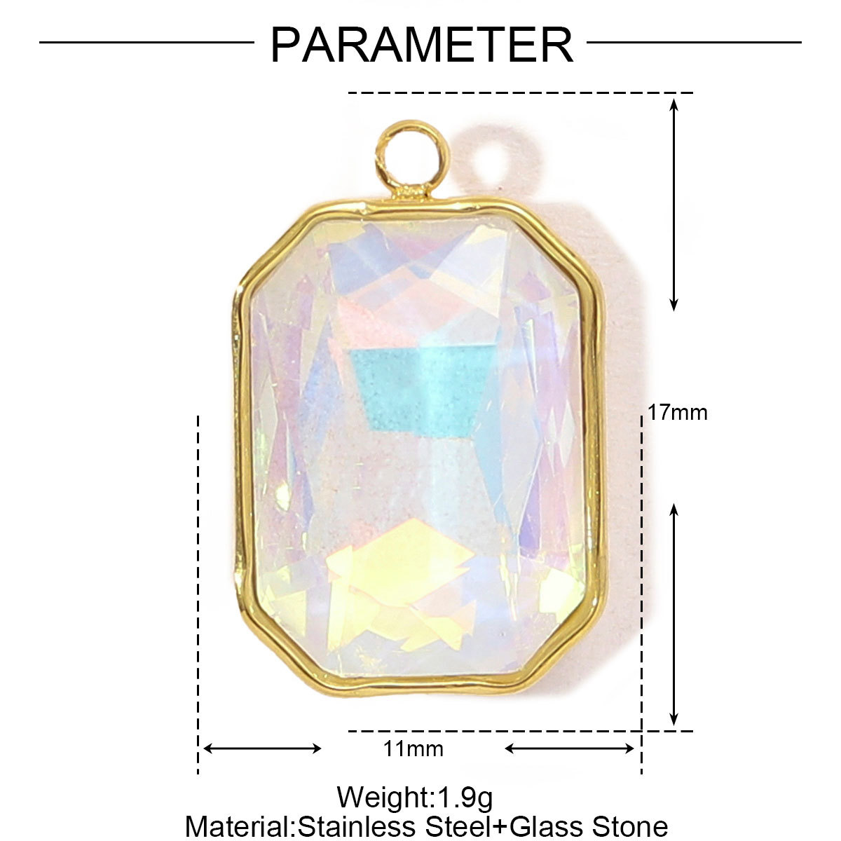 6pcs/pack Trendy Stainless Steel Gradient Glass Round DIY Charms Women Colorful Square Waterdrop Necklace Pendant Heart Jewelry
