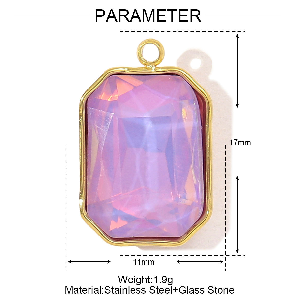 6pcs/pack Trendy Stainless Steel Gradient Glass Round DIY Charms Women Colorful Square Waterdrop Necklace Pendant Heart Jewelry