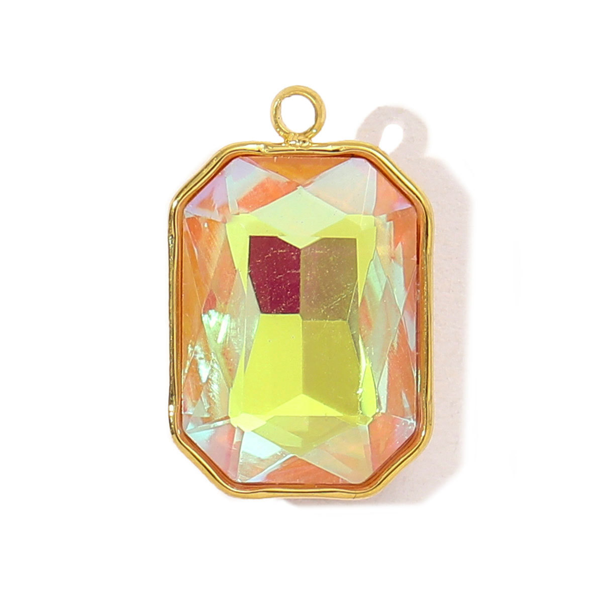 6pcs/pack Trendy Stainless Steel Gradient Glass Round DIY Charms Women Colorful Square Waterdrop Necklace Pendant Heart Jewelry