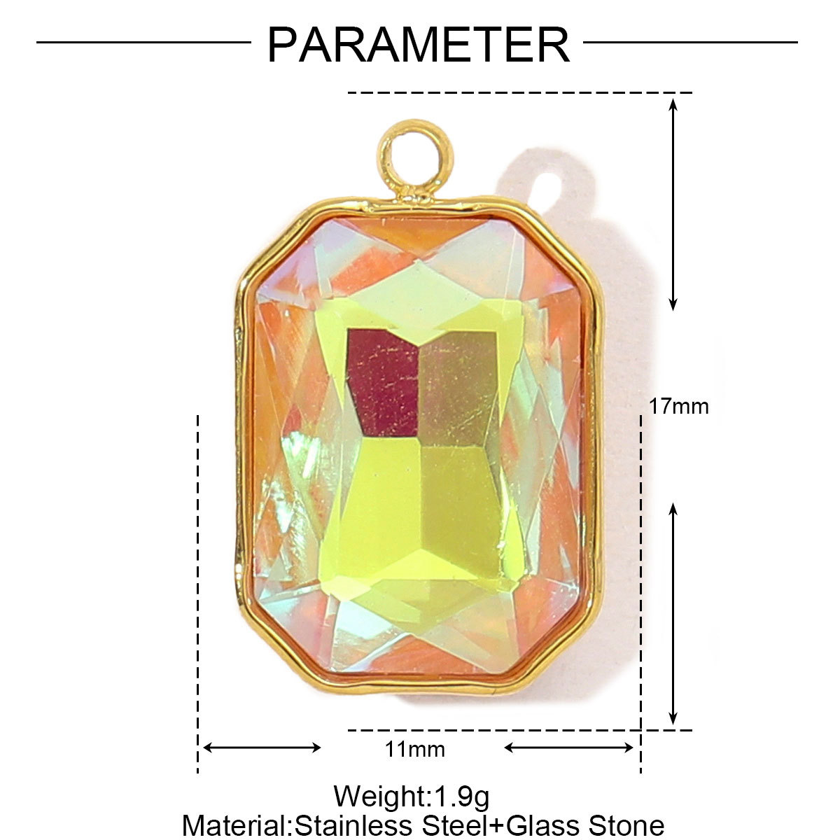 6pcs/pack Trendy Stainless Steel Gradient Glass Round DIY Charms Women Colorful Square Waterdrop Necklace Pendant Heart Jewelry