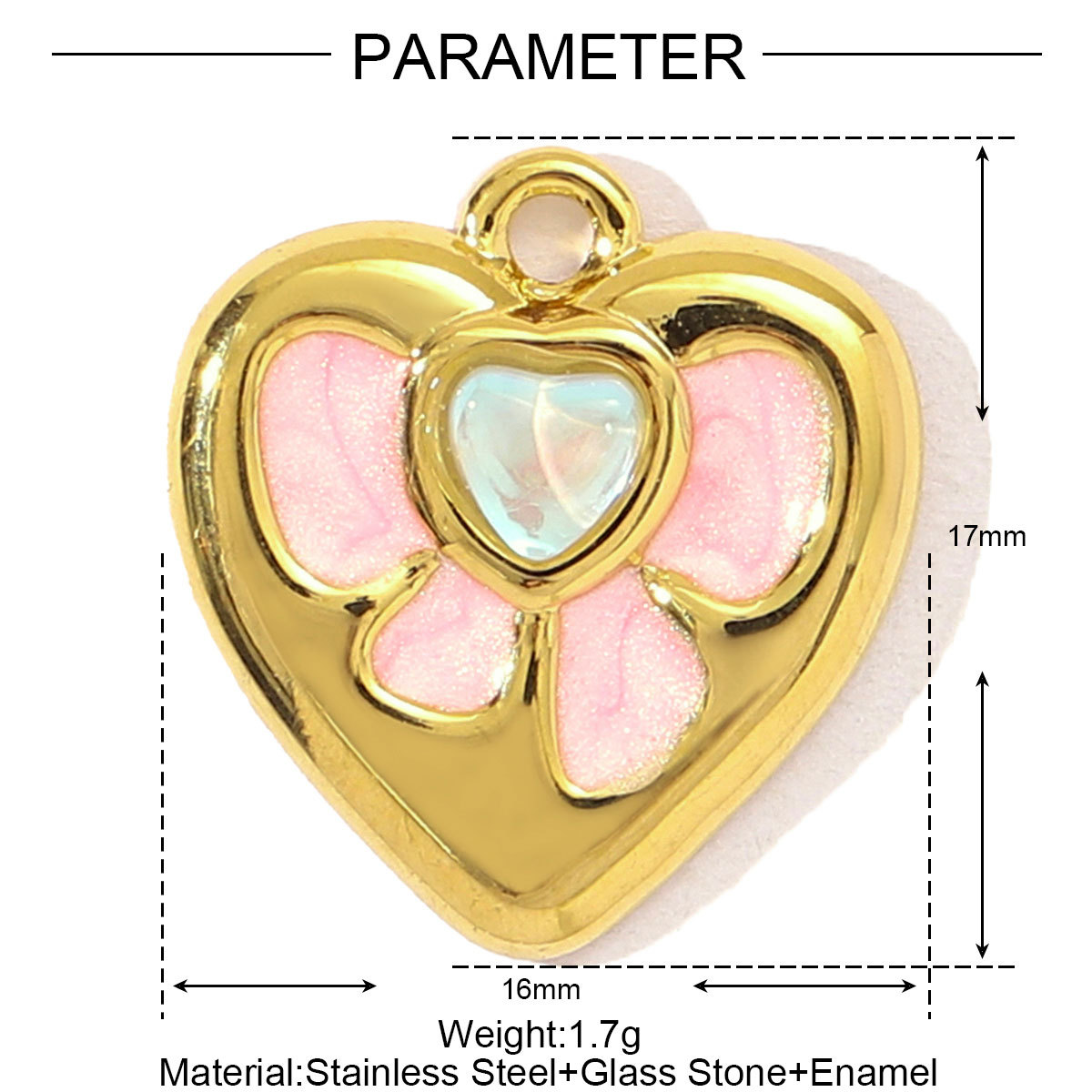 6pcs/pack French Stainless Steel Rhinestone Love Heart Butterfly DIY Charms Women Crescent Moon Star Necklace Pendant Bowknot Jewelry