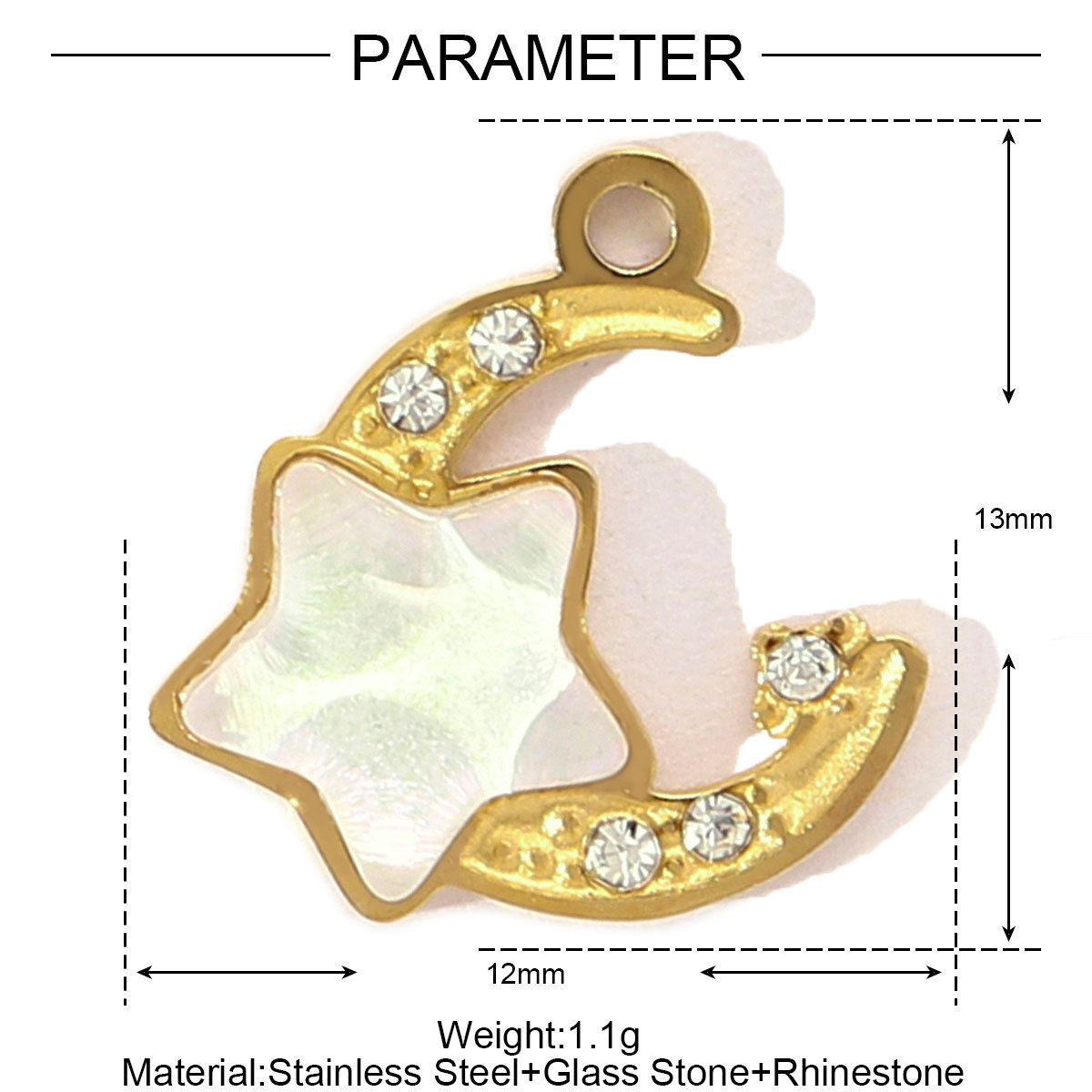 6pcs/pack French Stainless Steel Rhinestone Love Heart Butterfly DIY Charms Women Crescent Moon Star Necklace Pendant Bowknot Jewelry