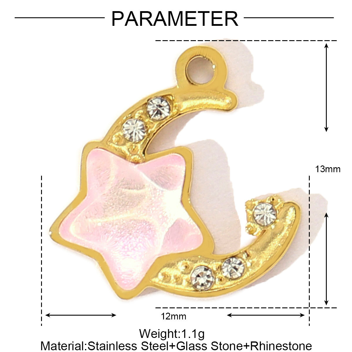 6pcs/pack French Stainless Steel Rhinestone Love Heart Butterfly DIY Charms Women Crescent Moon Star Necklace Pendant Bowknot Jewelry