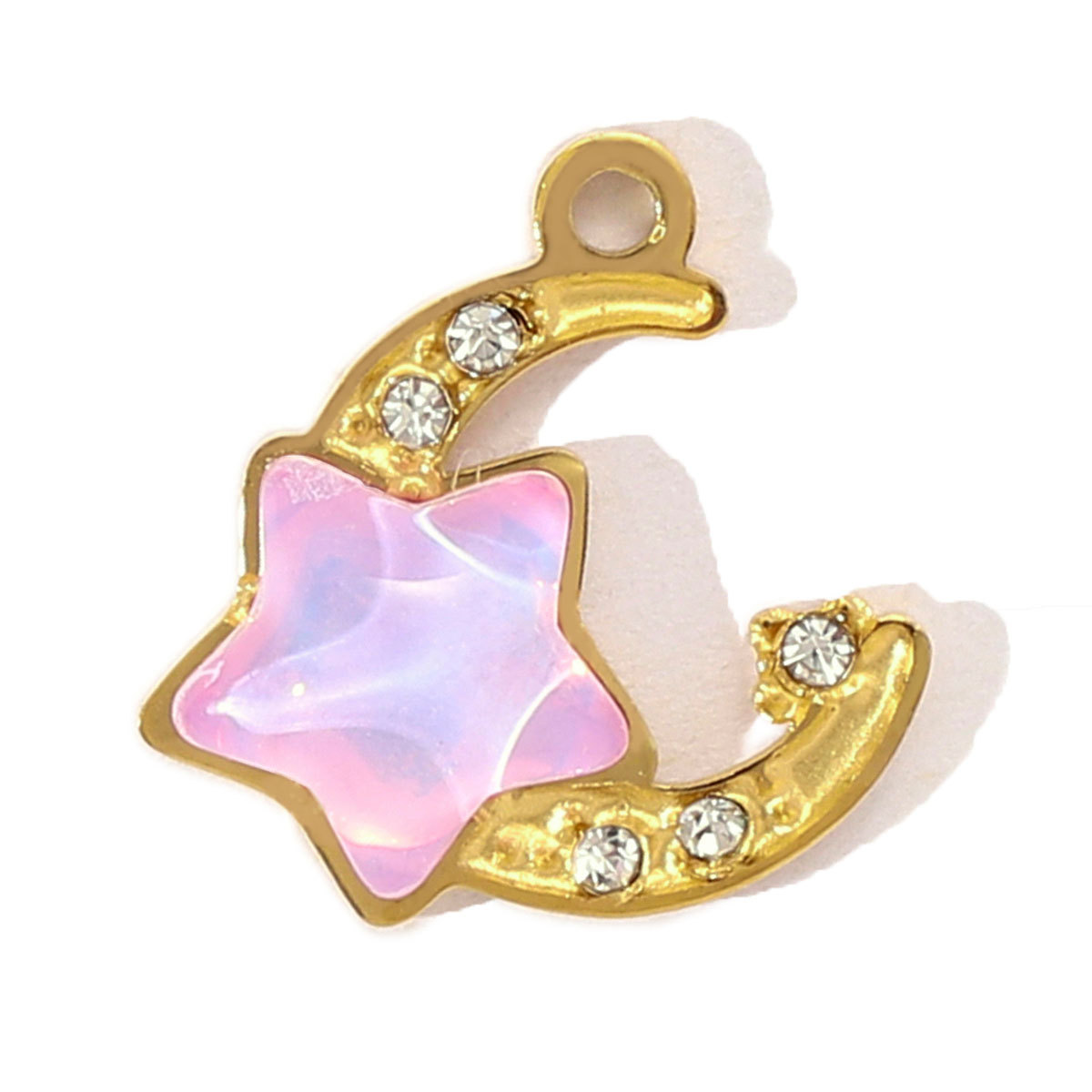 6pcs/pack French Stainless Steel Rhinestone Love Heart Butterfly DIY Charms Women Crescent Moon Star Necklace Pendant Bowknot Jewelry