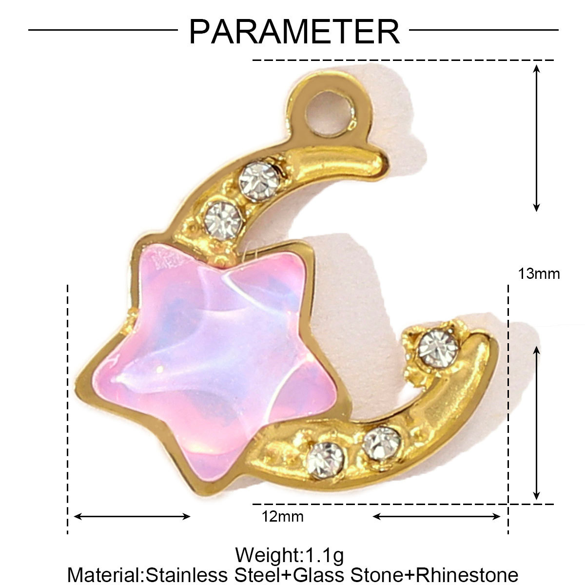 6pcs/pack French Stainless Steel Rhinestone Love Heart Butterfly DIY Charms Women Crescent Moon Star Necklace Pendant Bowknot Jewelry