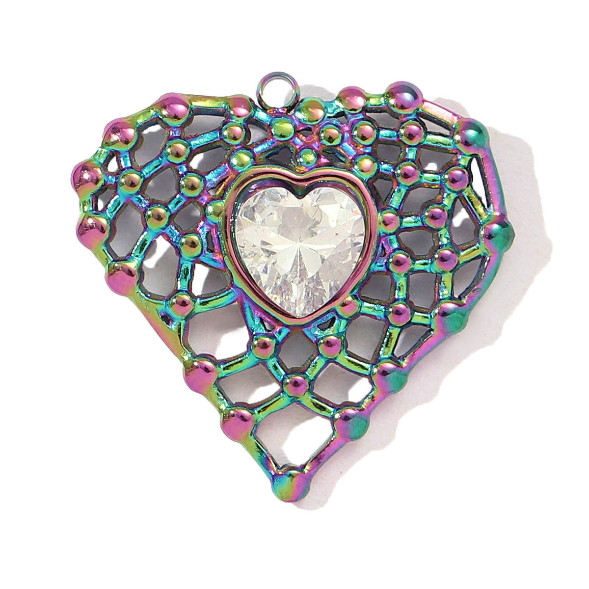 6pcs/pack French Retro Stainless Steel Enamel Love Heart Necklace Pendant Women Rhinestone Cross Heart DIY Charms Star Jewelry