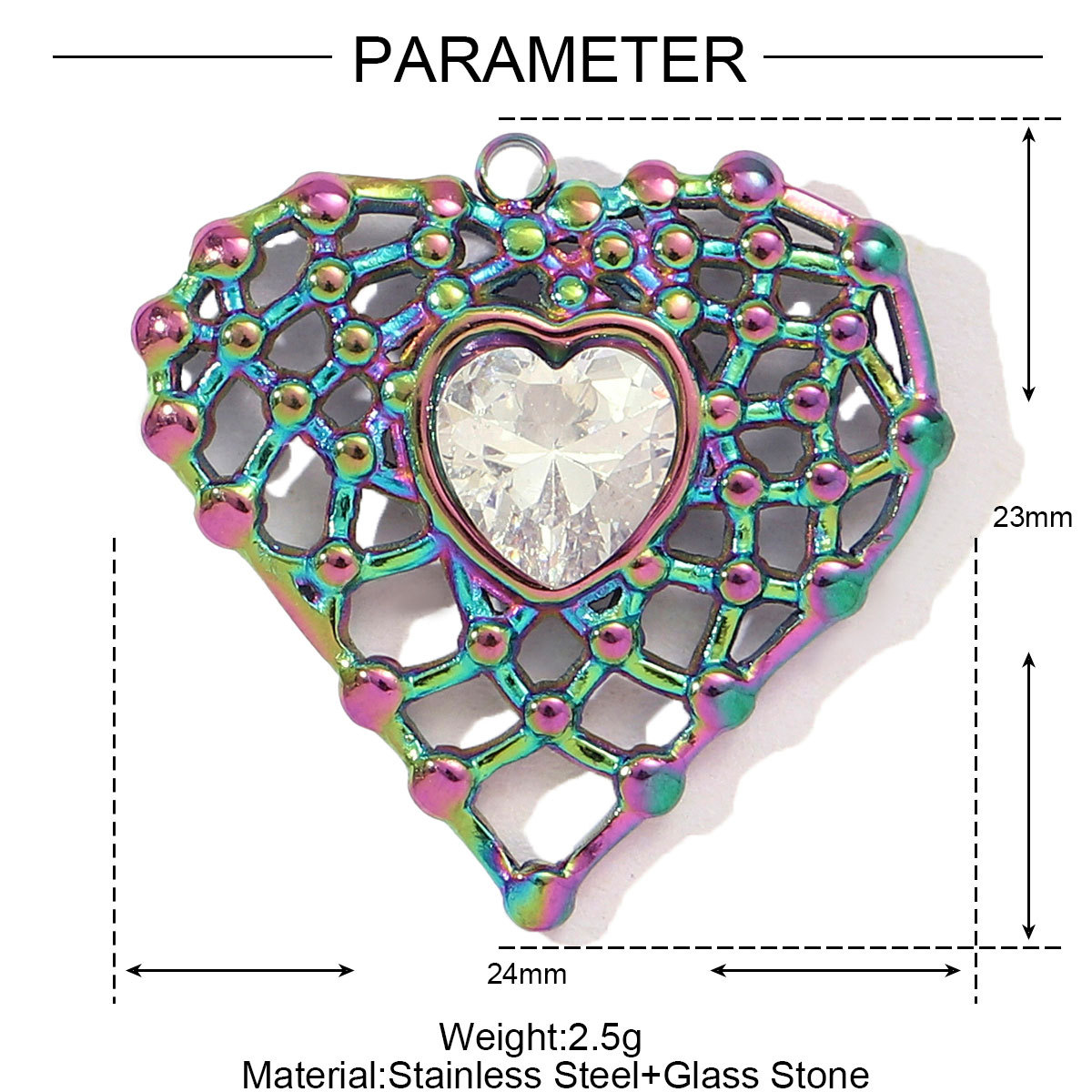 6pcs/pack French Retro Stainless Steel Enamel Love Heart Necklace Pendant Women Rhinestone Cross Heart DIY Charms Star Jewelry