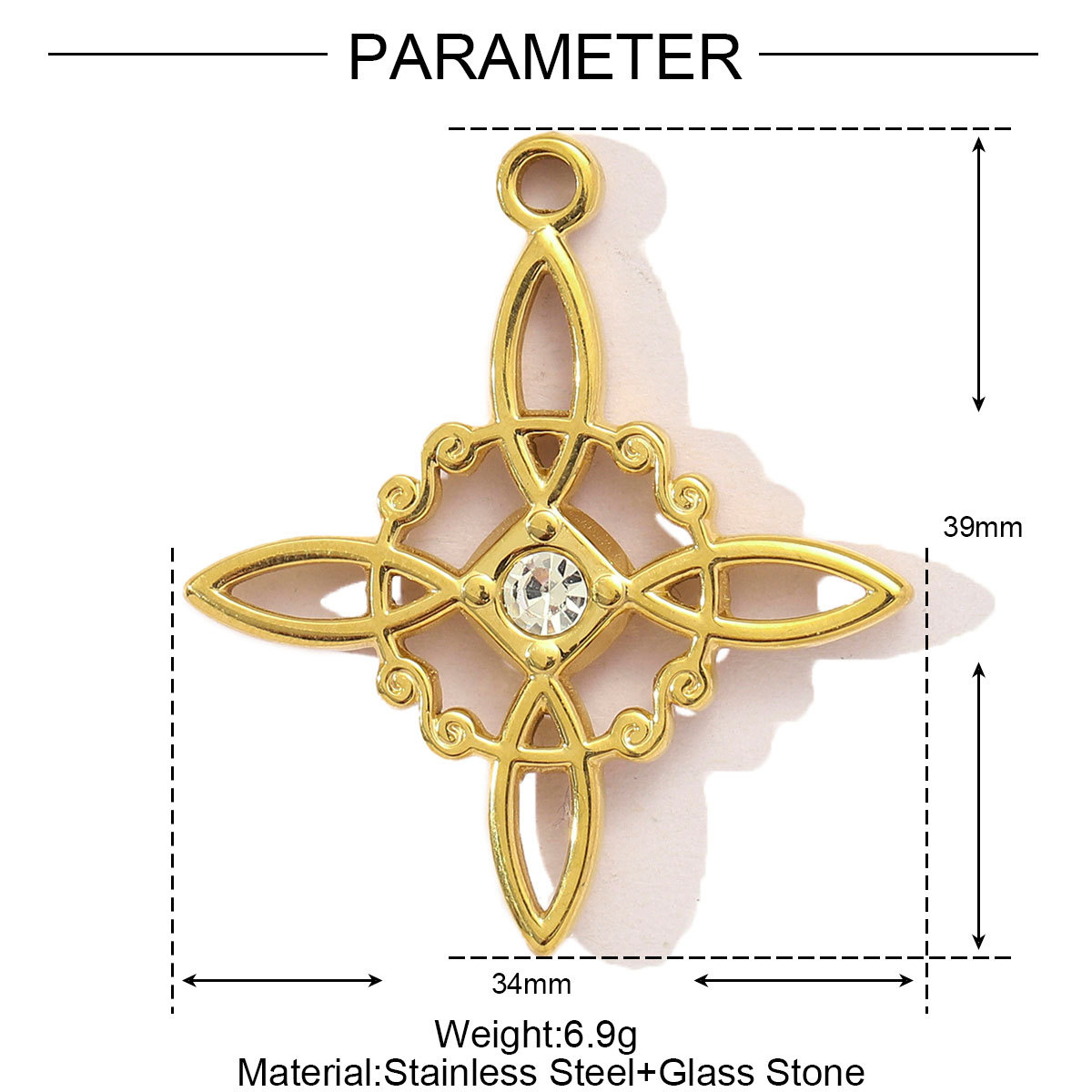 6pcs/pack French Retro Stainless Steel Enamel Love Heart Necklace Pendant Women Rhinestone Cross Heart DIY Charms Star Jewelry